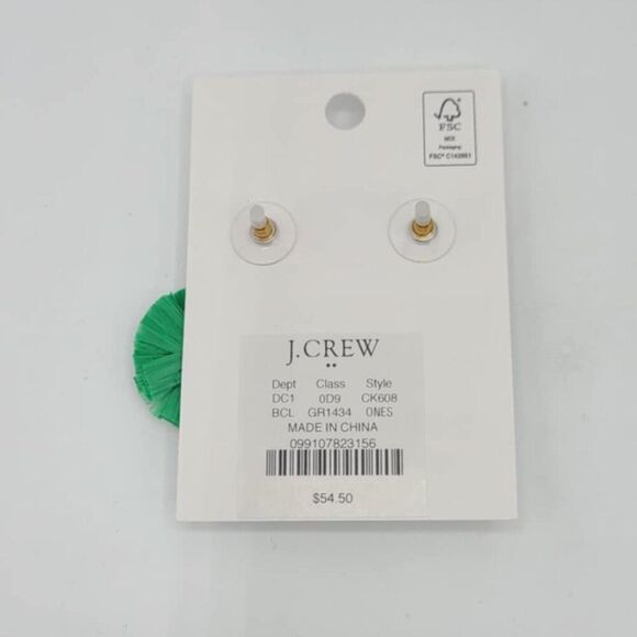 J Crew Factory Green Raffia Earrings NWT! NEW! - Picture 6 of 6
